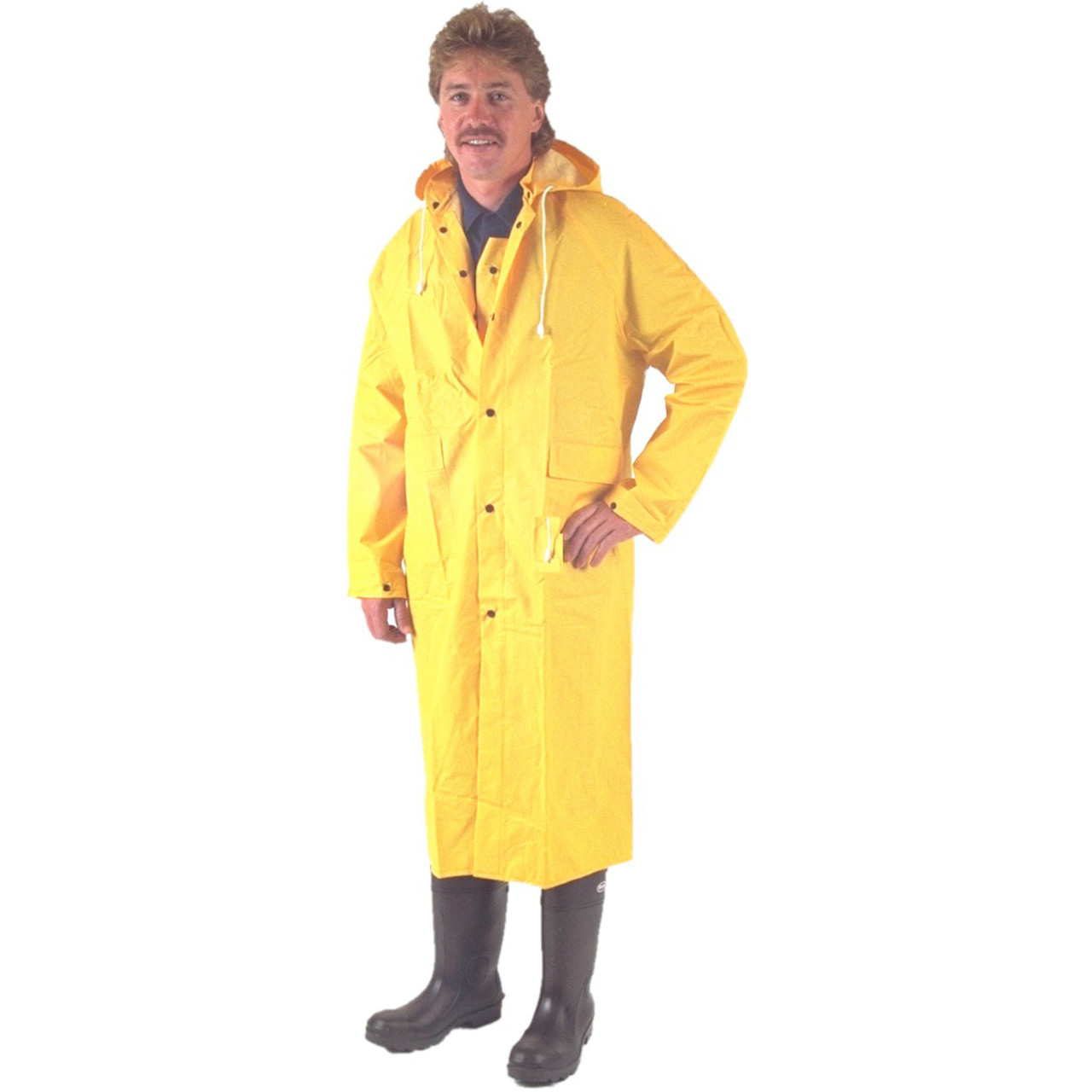 Lined PVC Rain Coat .35MM, 48 Long, Yellow - Size L, Yellow - PVC Rainwear  3PR8000YL