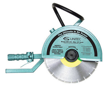 Hand-Held Saw, 14" blade cap., 3,200 RPM, 92 cfm @ 100 psi, Wt: 26 lbs., includes a 3/4" ID water connection and a whip hose with coupling.