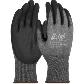 G-Tek PolyKor  Seamless Knit PolyKor Blended Glove with Nitrile Coated Foam Grip on Palm & Fingers - Touchscreen Compatible, S, Gray