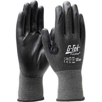 G-Tek PolyKor  Seamless Knit PolyKor Blended Glove with Nitrile Coated Foam Grip on Palm & Fingers - 21 Gauge - Touchscreen Compatible, S, Black