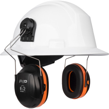 v2  V2 Full Brim Mounted Passive Ear Muff - NRR 25, OS, Neon Orange