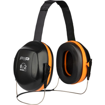 v2  V2 Passive Ear Muff with Neckband - NRR 25, OS, Neon Orange