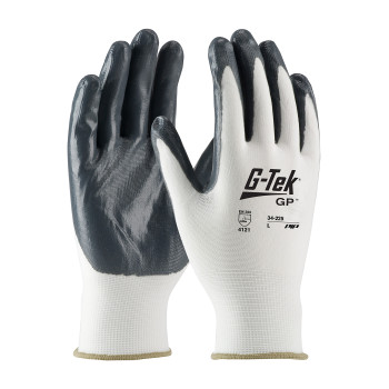 G-Tek Economy Seamless Knit Nylon Glove with Solid Nitrile Coated Smooth Grip on Palm & Fingers, L, White