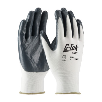 G-Tek Economy Seamless Knit Nylon Glove with Solid Nitrile Coated Smooth Grip on Palm & Fingers, S, White