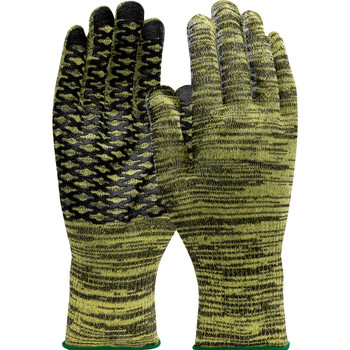 Kut Gard Seamless Knit ATA Aramid / Steel Blended Glove with Sta-COOL Plating and PVC Dot Grip - Light Weight, L, Green