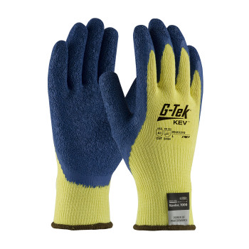 Yellow S G-Tek KEV, 100% Kevlar 10G Yellow Shell, Blue Latex Crinkle Grip, A3 Gloves made with Kevlar Brand Fiber 1 Dozen