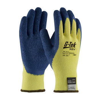 Yellow XL G-Tek KEV, 100% Kevlar 10G Yellow Shell, Blue Latex Crinkle Grip, A3 Gloves made with Kevlar Brand Fiber 1 Dozen