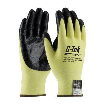 Yellow XL G-Tek KEV, Yellow 13G Kevlar/Lycra Shell, Black Nitrile Smooth Grip A2 Gloves made with Kevlar Brand Fiber 1 Dozen