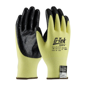 Yellow XS G-Tek KEV, Yellow 13G Kevlar/Lycra Shell, Black Nitrile Smooth Grip A2 Gloves made with Kevlar Brand Fiber 1 Dozen
