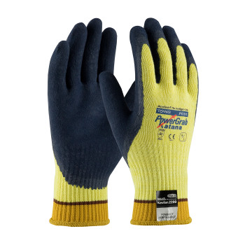 Yellow L PowerGrab Katana, 10G Kevlar/Steel Shell, Latex MicroFinish Grip, A4 Gloves made with Kevlar Brand Fiber 1 Dozen