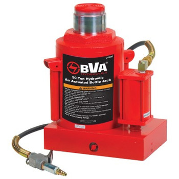 BVA J18502, Air Operation Bottle Jack, 50 Ton (100,000 Lbs.) Rated Capacity, attached with Quick Connector, patented by-pass mechanism.