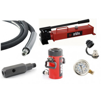 Hand Pump, Hollow Hole Cylinder, Pressure Gauge & Hydraulic Hose Combo Kit, 10,000 psi (700 bar)