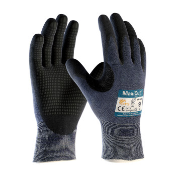 Blue XXL MaxiCut Ultra DT Blue Eng Yarn, Blk Nitrile MicroFoam Dotted Grip, A3 Gloves for Cut Protection by ATG 1 Dozen