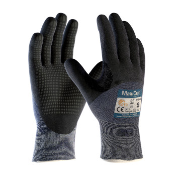 Blue L MaxiCut Ultra DT Blue Eng Yarn, 3/4 Dip Nitrile MicroFoam Dot Grip, A3 Gloves for Cut Protection by ATG 1 Dozen