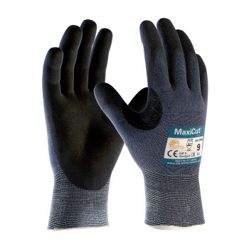 Blue L MaxiCut Ultra, Blue Eng Yarn, Black MicroFoam Nitrile Coating, A3 Gloves for Cut Protection by ATG 1 Dozen