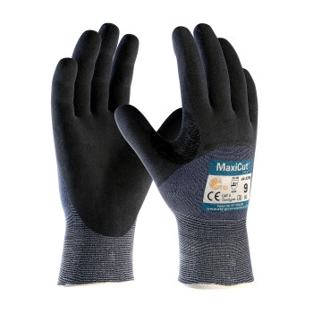 Blue L MaxiCut Ultra, Blue 15G Eng Yarn, Black 3/4 Dip MicroFoam Nitrile, A3 Gloves for Cut Protection by ATG 1 Dozen
