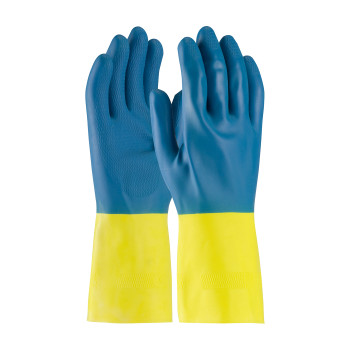 Blue L Assurance Unsupport Neo/Latex, Bl/Ywl, 28 Mil, 12 In, Flock, HComb Unsupported Neoprene Gloves 1 Dozen