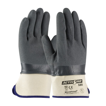 Gray L ActivGrip Supported, 15G Cotton, Gray Nitrile MicroFinish, Safe Cuff Coated Supported Gloves 1 Dozen