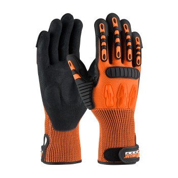 Hi-Vis Orange L Maximum Safety TuffMax3, Nitrile MS Coated Padded Palm, Impact TPR, A4 Oil & Gas Gloves 1 Pair