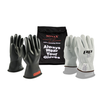 Black 8-KIT NOVAX, Insulating Glove Kit, Class 0, 11 In., Blk., Straight Cuff Novax 11-inch Glove Kit
