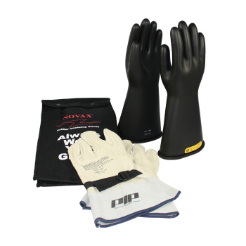 Black 9-KIT NOVAX, Insulating Glove Kit, Class 2, 14 In., Blk., Straight Cuff Novax 14-inch Glove Kit