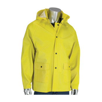 Yellow 3X Rain Jacket .65 Ribbed PVC/Poly, Removable Hood, Yellow PVC/Nonwoven