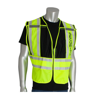 Black XL ANSI 207 PSV Vest, Security, Brkwy, Zipper Closure, 2x1in. Reflec. Blk Hi-Visibility Vest