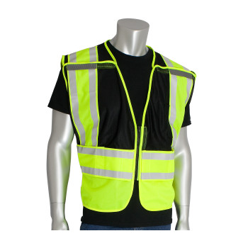 Black XL ANSI 207 PSV Vest, No Logo, Brkwy, Zipper Closure, 2x1in. Reflec. Blk Hi-Visibility Vest