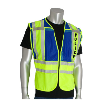 Blue XL ANSI 207 PSV Vest, Police, Brkwy, Zipper Closure, 2x1in. Reflec. Blue Hi-Visibility Vest