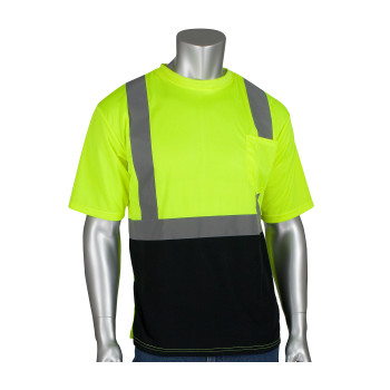 Hi-Vis Yellow XL Class 2 Short Sleeve T-shirt, Black Bottom, UV Block, LY & OR Hi-Visibility Shirt