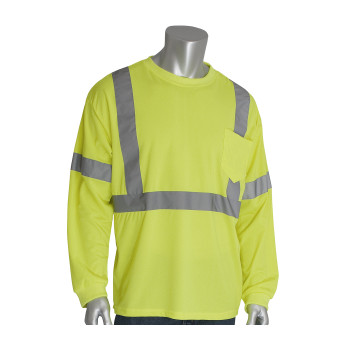 Hi-Vis Yellow XL FR Class 3 ANSI 107 LS Shirt, 8.6 Cal, 8oz. Cotton, FR Tape, LY Hi-Visibility FR t-shirt