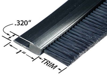 Flexible Strip Brush, h-Shaped 180° Profile, Double Row, 1" Trim, .008 Nylon, 72" Long