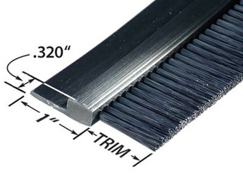 Flexible Strip Brush, h-Shaped 180° Profile, Single Row, 1" Trim, .008 Nylon, 72" Long