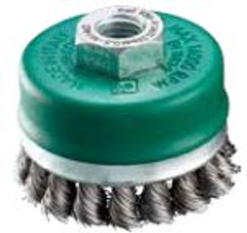 4-3/4" Twisted Knot Wire Cup Brush, .020 Stainless Steel, 5/8-11 + M14 Multi-threaded Nut, 32 Knots