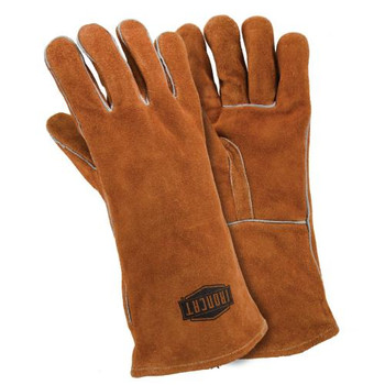 Select shoulder split cowhide welding glove, reinforced straight thumb, cotton lining, gauntlet cuff, welted fingers, Kevlar sewn