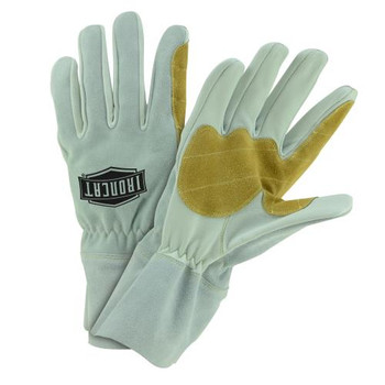 Premium split goat leather MIG welding glove with pre-curved fingers for outstanding comfort fit and feel, and keystone thumb for open-handed work and strong durability. 4" cuff with snug elastic wrist to keep debris away from hand while protecting hands