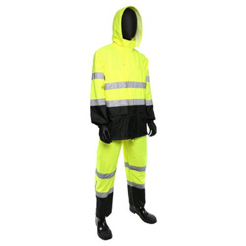 Hi-Vis Lime ANSI Class 3  Poly Oxford/PU Rain Suit - Limited Flammability