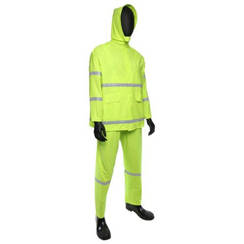 Fluorescent Lime Green/w Reflective stripes - 35ml PVC over Polyester 3pcs Rain suit, Class 1