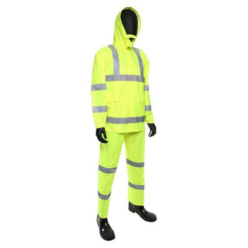 Fluorescent Lime Green/w Reflective stripes -  Poly Oxford/PU coated  3pcs Rain suit, Class 3