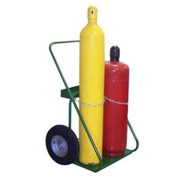 Dual Cylinder Carrying Stand with Firewall, Pneumatic Wheels - Large Oxygen and Acetylene Cylinders