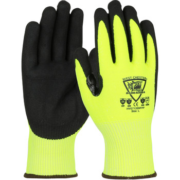 Barracuda, 13G HV Lime, Nitrile Sandy Grip, Padded Palm, RTC, A4 - Size Small, Hi-Vis Yellow 1 Dozen - Gloves with PolyKor Fiber