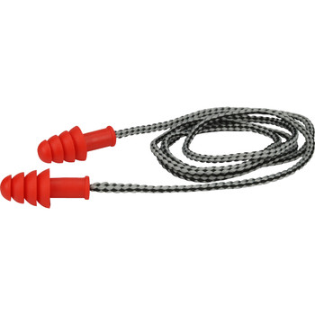 4-Flange Ear Plug, Corded, 27 NRR, Orange TPR w/ Textile Cord, 100/Box - Multiple-Use Ear Plugs OS Red - 1 Box