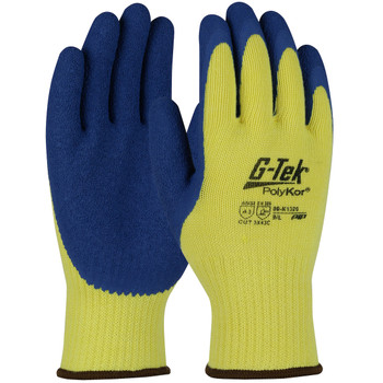 G-Tek Polykor, Aramid/Glass 10G Yellow Shell, Blue Latex Crinkle Grip, A3 - Size L, Yellow, Cut Resistant Gloves, 1 Dozen