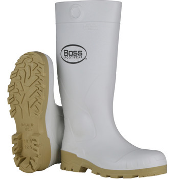 Steel Toe Waterproof Pvc Boots, Pre-Formed Insole, Astm F2413, White, Over-the-Sock Foot, 1 Pair