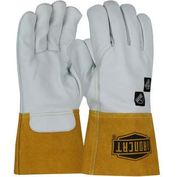 Ironcat Heavyweight Grain Cowhide, Mig Welding, 4" Cuff, A4 Para Aramid Lin - Size 2XL, Natural, Hand Protect-Welding, 1 Dozen