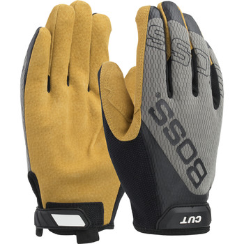 Boss Cut Style, Gray Mesh Back, Pigskin Palm, A5 Cut Liner, Touchscreen, H&L Mechanics Gloves - 2XL Gray PR