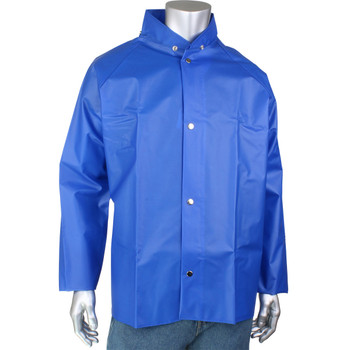 Tpu/Nylon Industrial Protective Jacket W/Hood Snaps, Lt.Wt. Durable 10Mil, 25Mm TPU/Nylon - M Blue EA