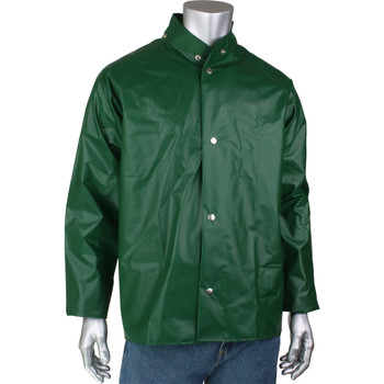 Tpu/Nylon Industrial Protective Jacket W/Hood Snaps, Lt.Wt. Durable 10Mil, 25Mm TPU/Nylon - M Green EA