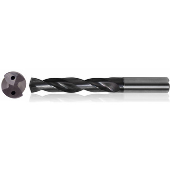 3/4" Dia. × 20 mm Shank × 101 mm Flute Length × 153 mm OAL, 5xD, TiAlN, 2 Flute, Coolant Thru, h6, Cylindrical, Solid Carbide Drill Series/List #5612