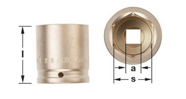 Socket, Impact 1/2D 32mm - Non-Sparking, Non-Magnetic